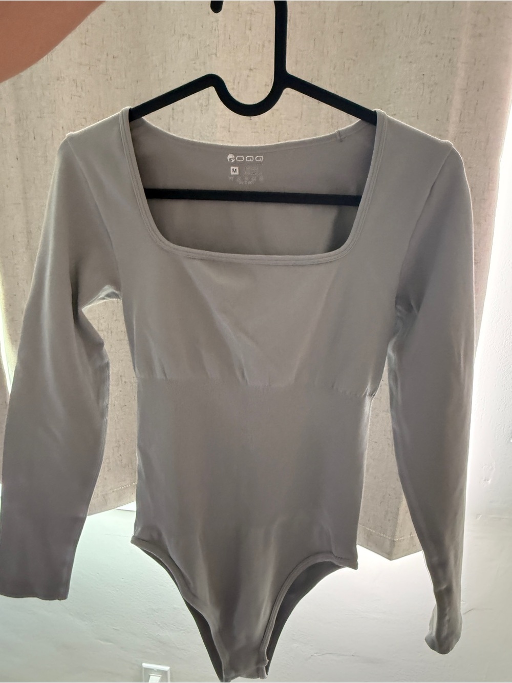 Long Sleeve Square Neck Bodysuit - Gray